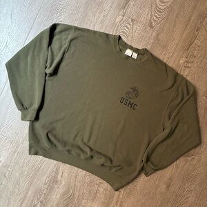 USMC Military Crewneck Sweatshirt Olive Drab XL Boxy Fit Made in USA